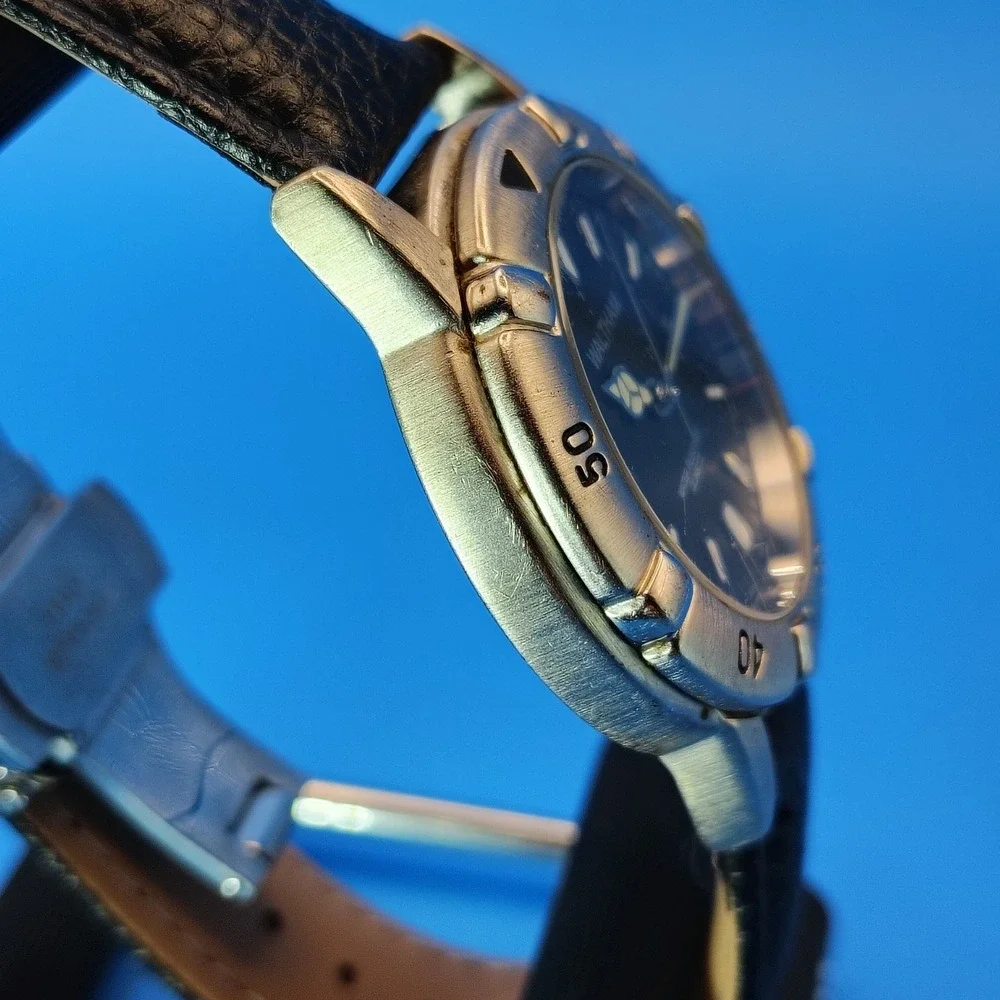 Vintage‎ 1998 Waltham Diver Style 36mm Mens Quartz Watch New Leather Strap Resto